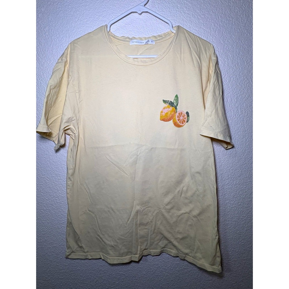 Altar'd State Women's Fruit Graphic Print T-Shirt, Yellow, Crew Neck, Size S